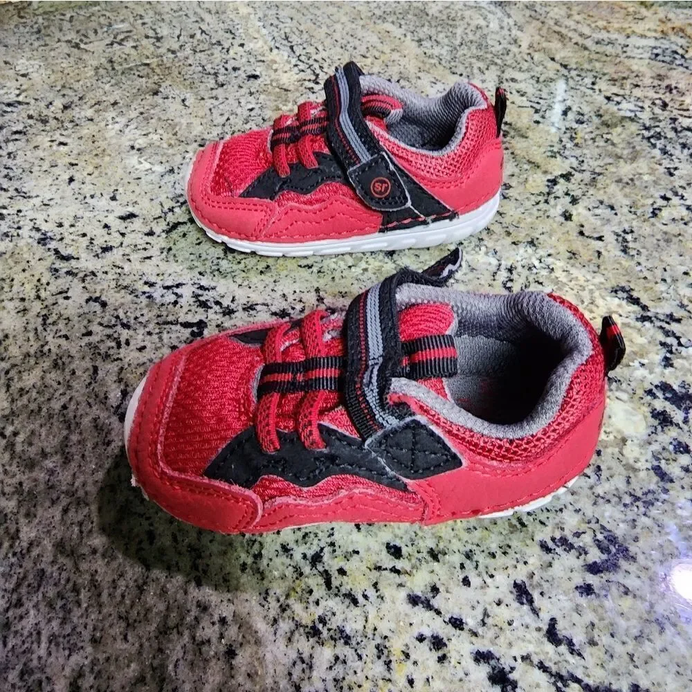 Stride Rite Infant Sneakers Hook and Loop Closure Size 3.5W Red and Black